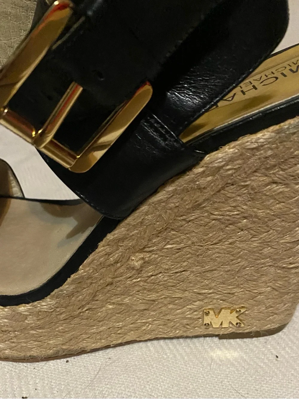 Michael Kors Black Leather Ankle-Strap Espadrille Wedges